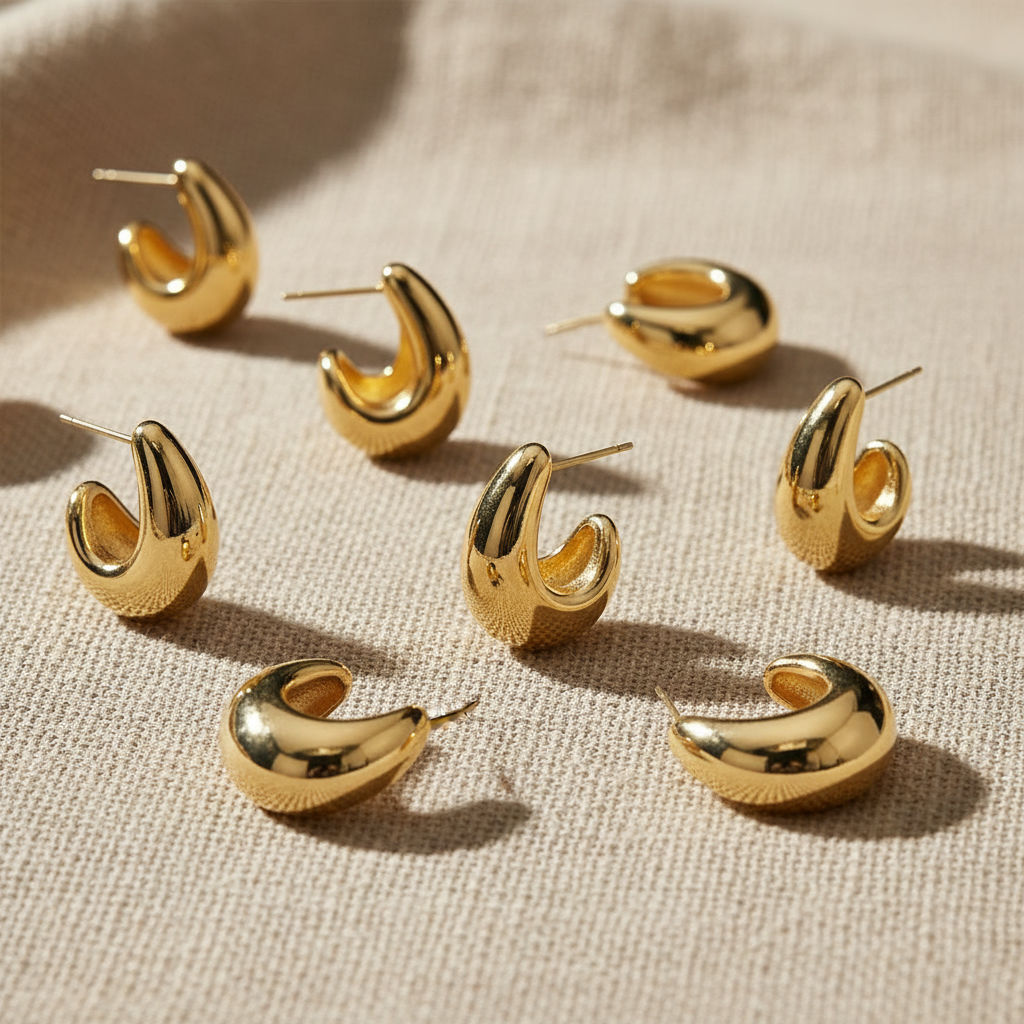 Gold Earrings on Linen