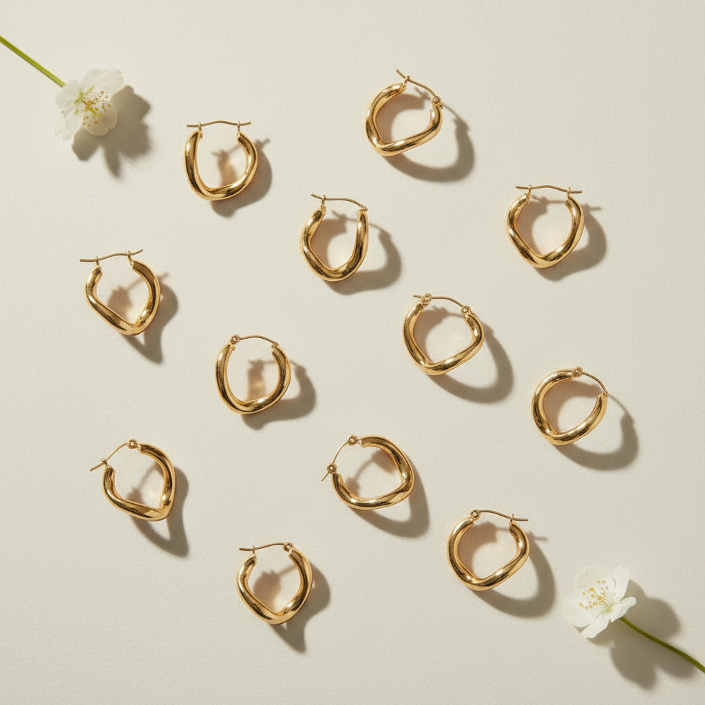 Gold Earrings White Flowers